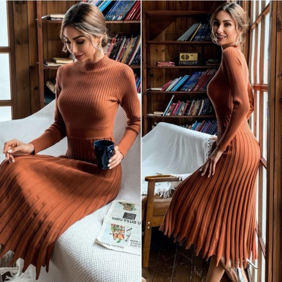 Fall ribbed knit sweater dress - Picture 3 of 4